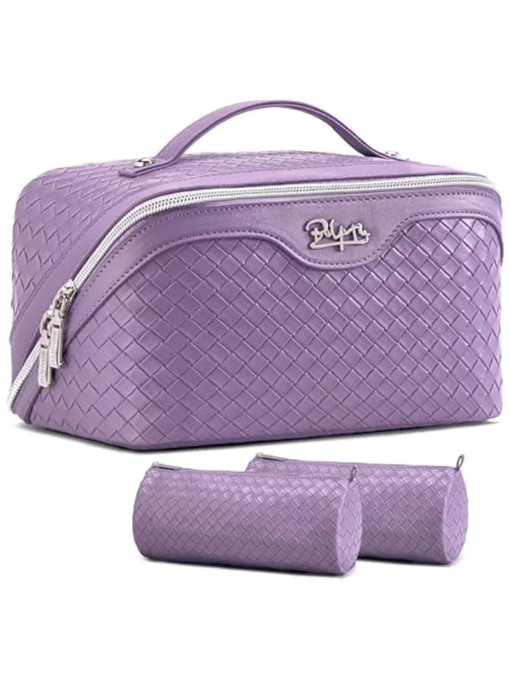Large Capacity Travel Makeup Bag 3 Piece Set Cosmetic Toiletry Organizer Purple